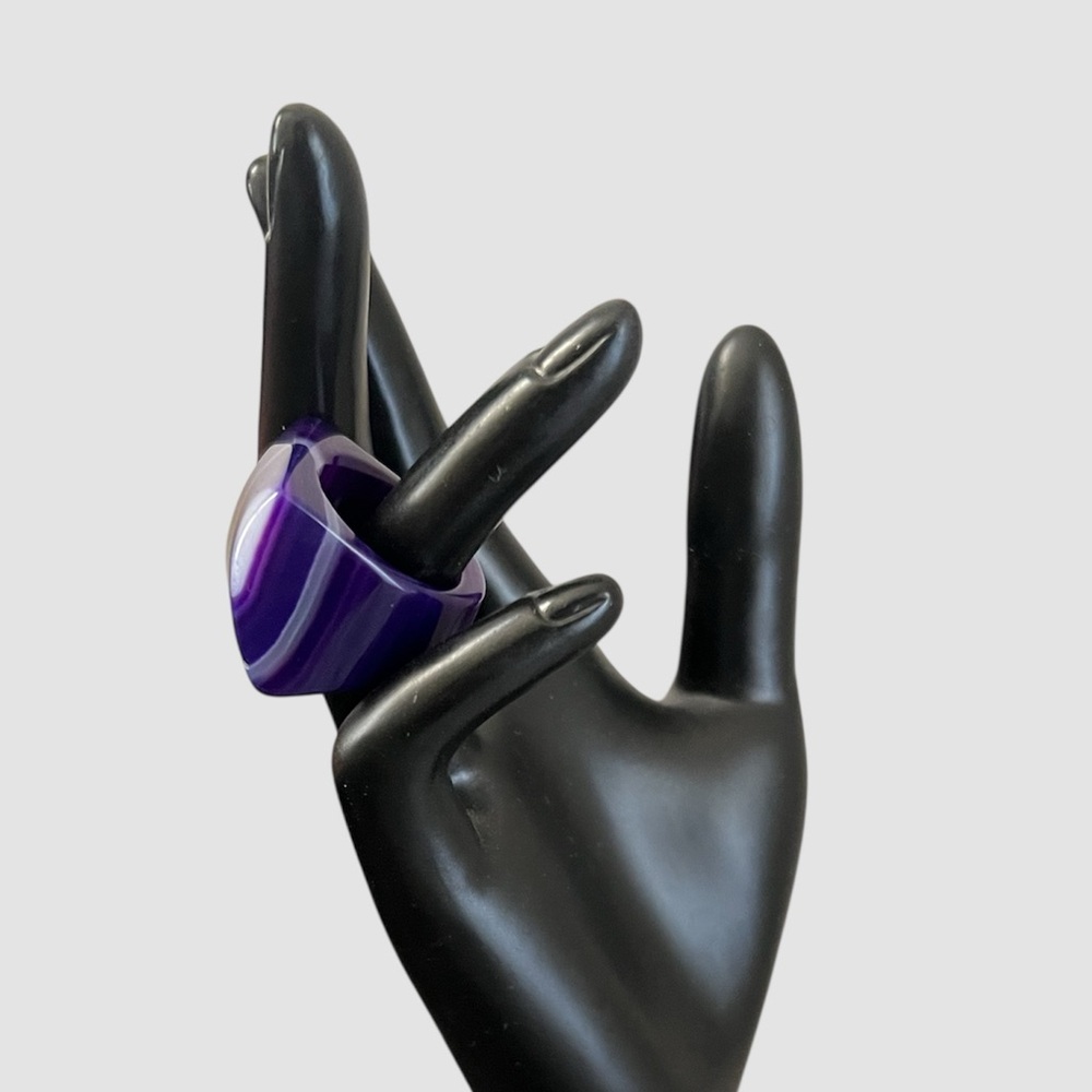 Polished Agate Striped Purple Ring Square - Picture 7 of 11